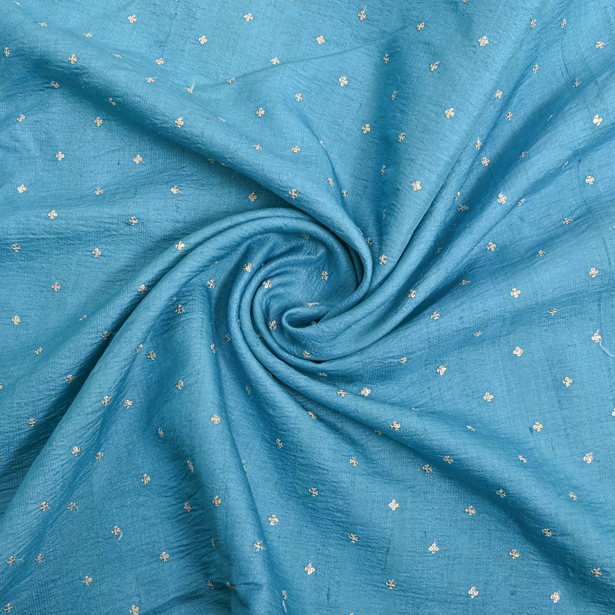 Sky Blue Silver Sequin Tussar Fabric