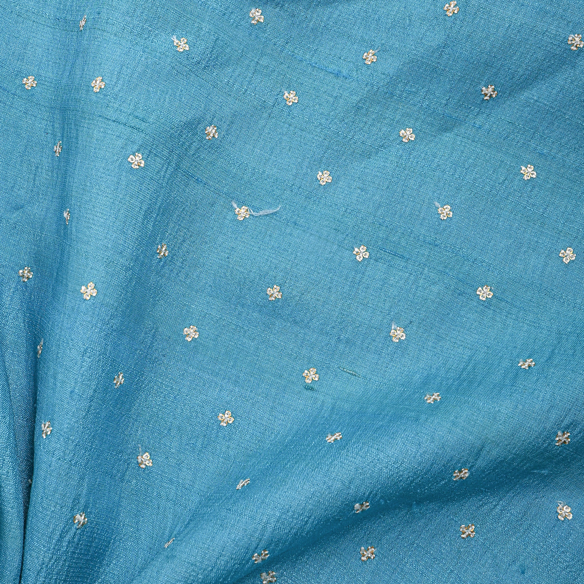 Sky Blue Silver Sequin Tussar Fabric