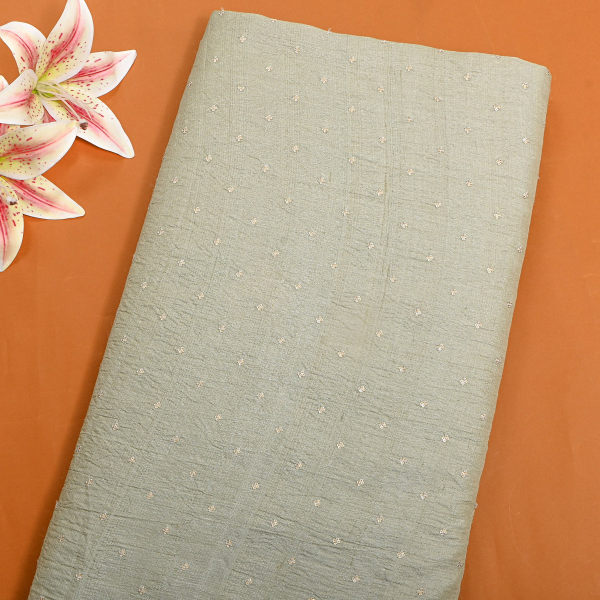 Sage Green Gold Sequin Butti Tussar Fabric