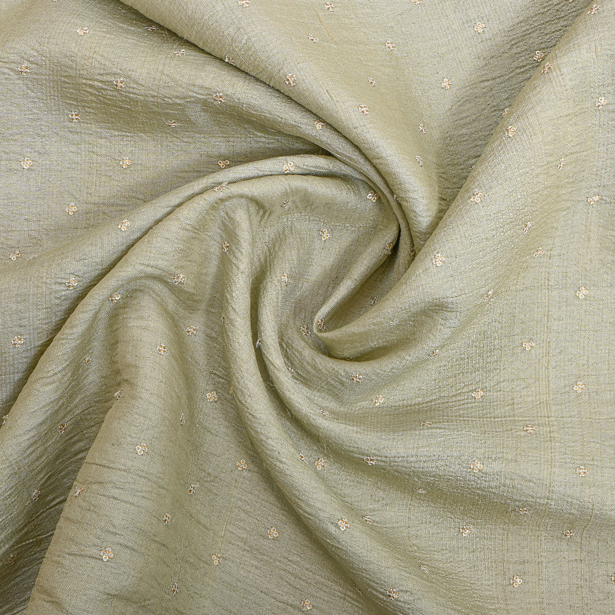 Sage Green Gold Sequin Butti Tussar Fabric