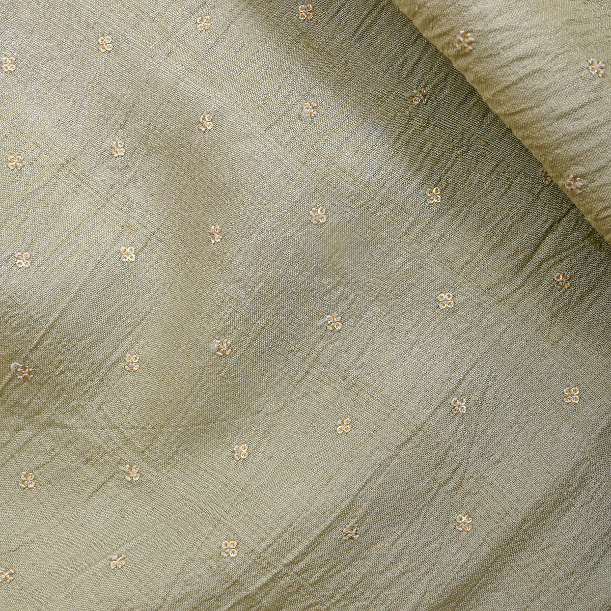 Sage Green Gold Sequin Butti Tussar Fabric