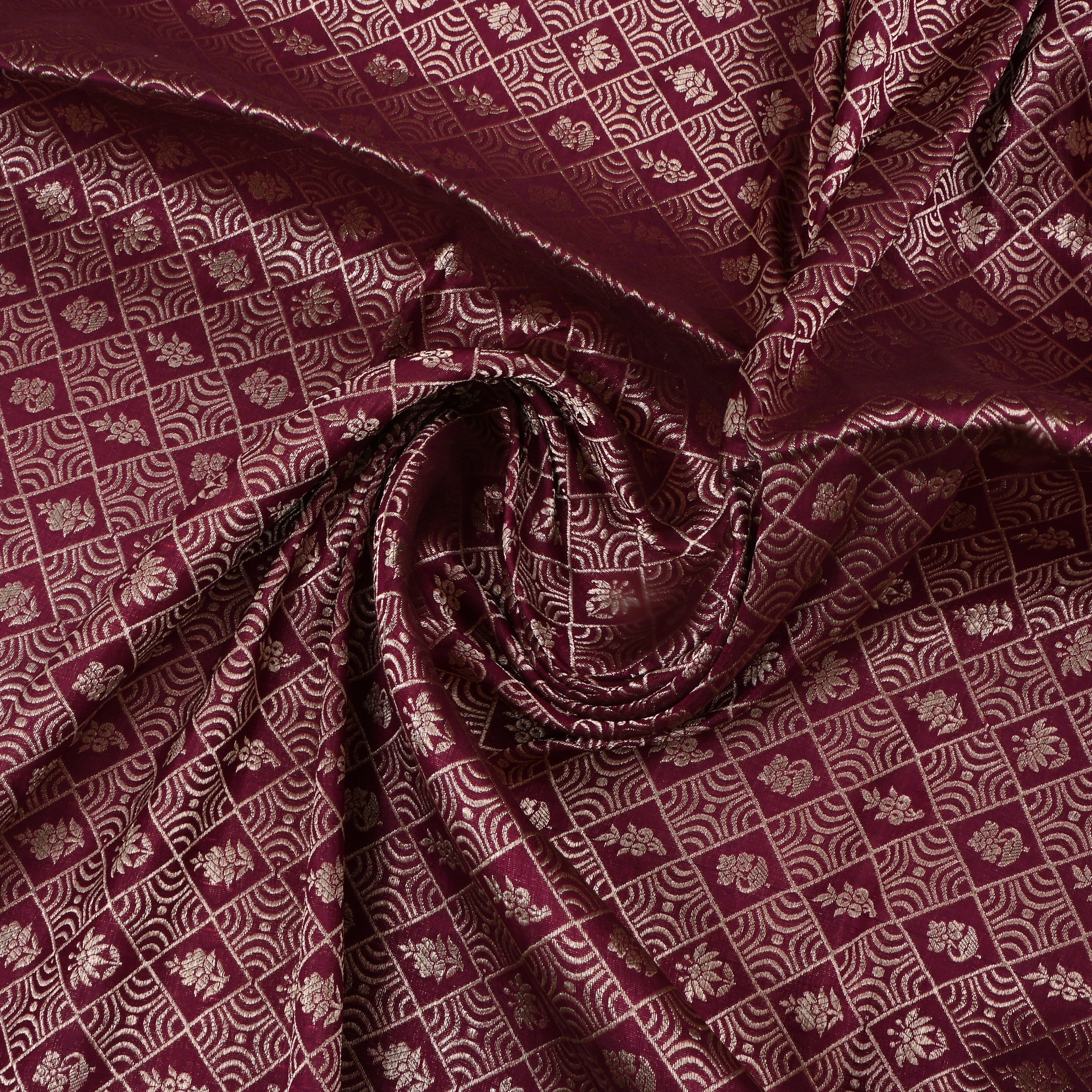 Maroon Jamawar Silk Fabric With Checks Pattern