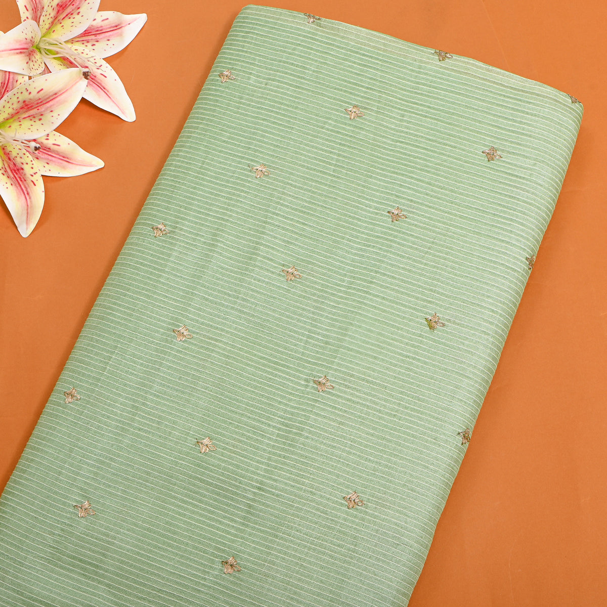 Sage Green Zari Butti Tussar Fabric