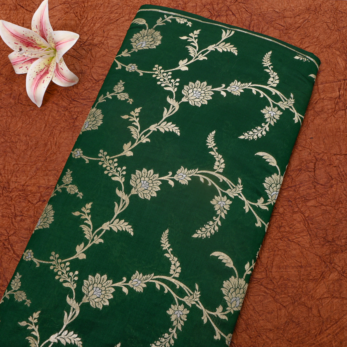 Pine Green Dual Tone Floral Jaal Banarasi Silk Fabric