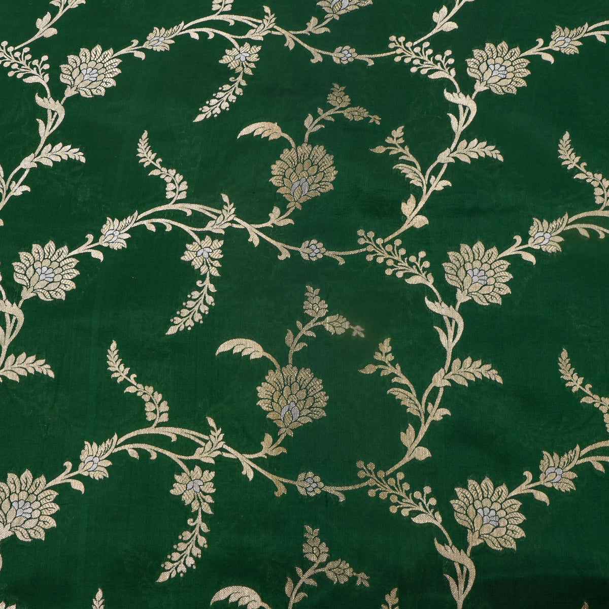 Pine Green Dual Tone Floral Jaal Banarasi Silk Fabric