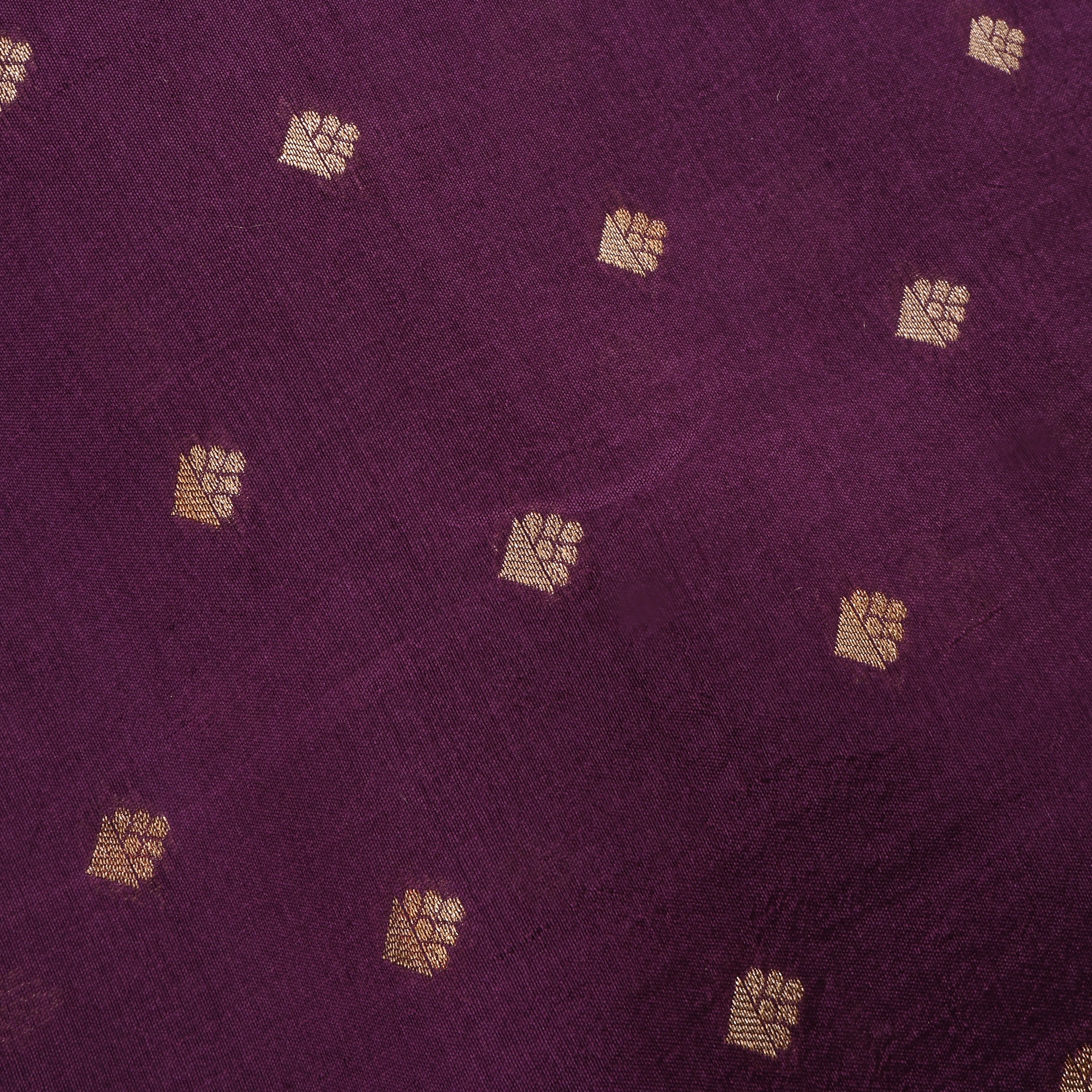 Eggplant Purple Jamawar Silk Fabric With Floral Butti'S