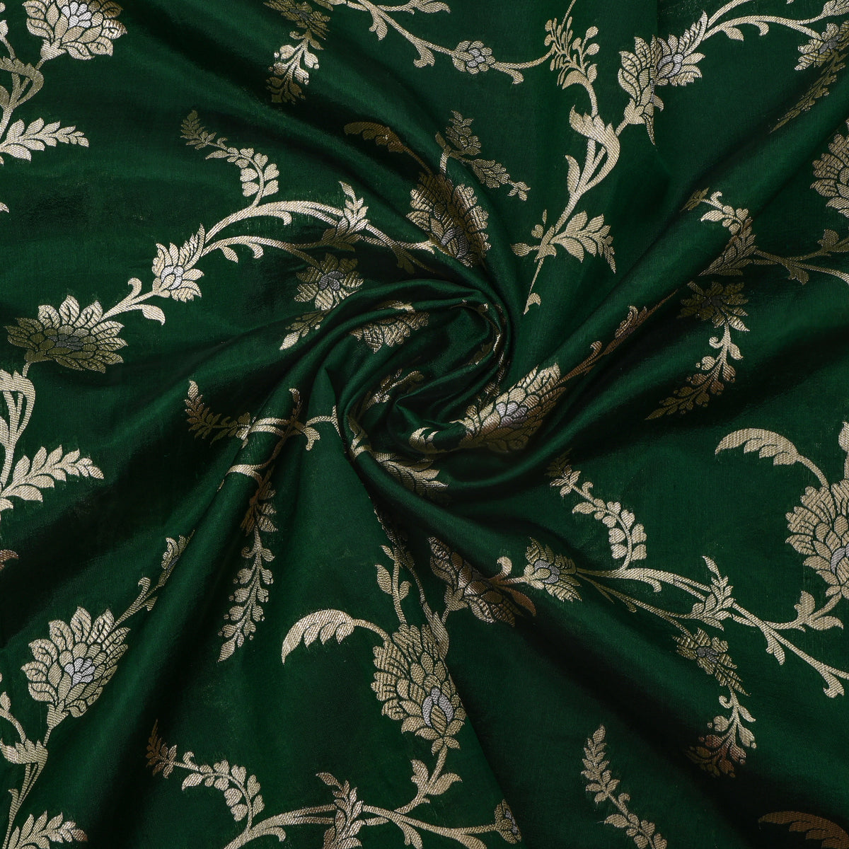 Pine Green Dual Tone Floral Jaal Banarasi Silk Fabric