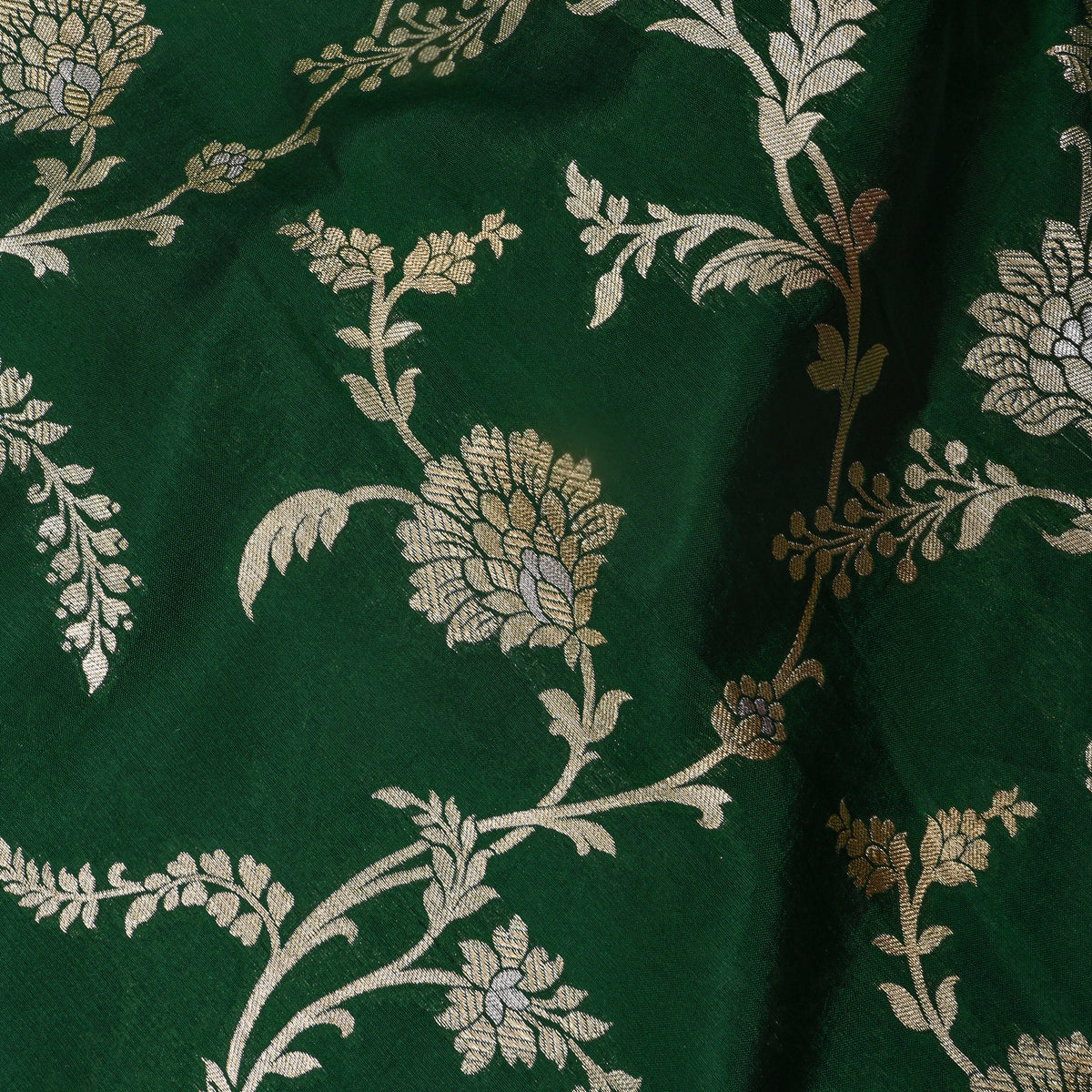Pine Green Dual Tone Floral Jaal Banarasi Silk Fabric