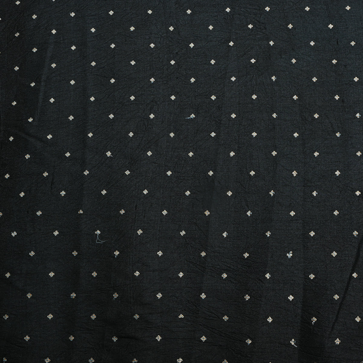 Dark Jet Black Silver Sequin Tussar Fabric