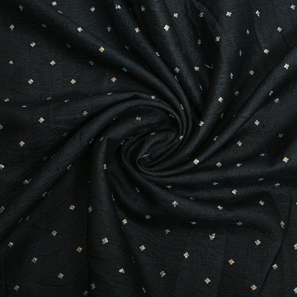 Dark Jet Black Silver Sequin Tussar Fabric