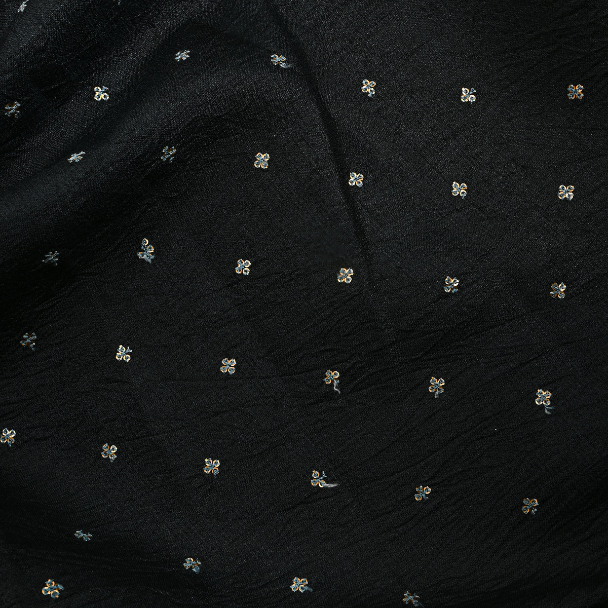 Dark Jet Black Silver Sequin Tussar Fabric