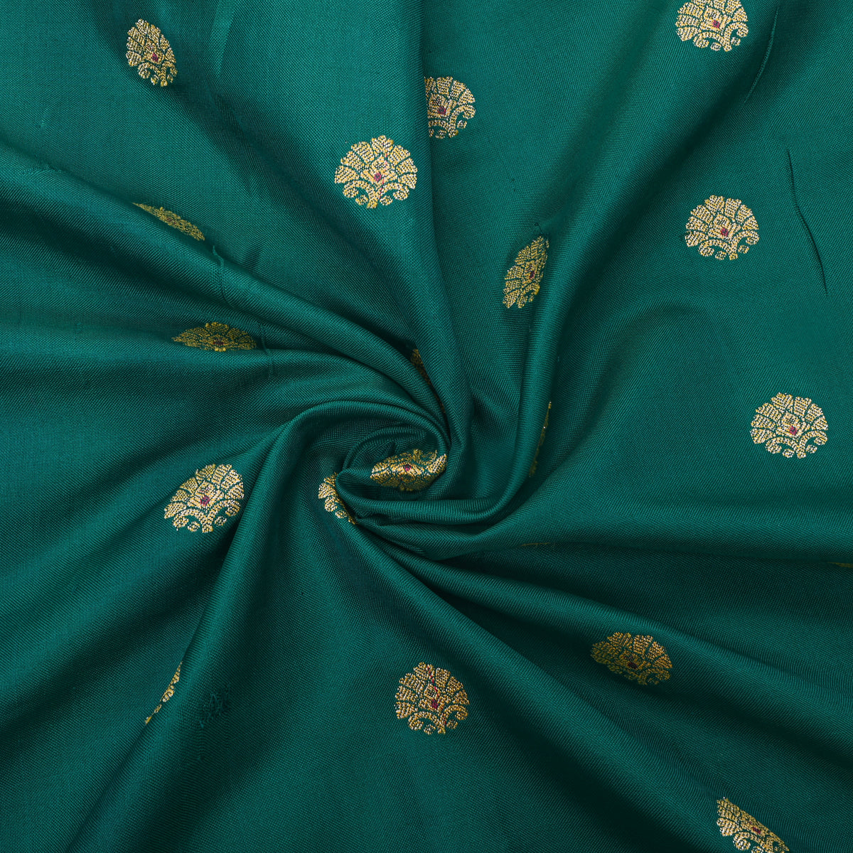 Peacock Green Zari Butti Self Weave Banarasi  Silk Fabric