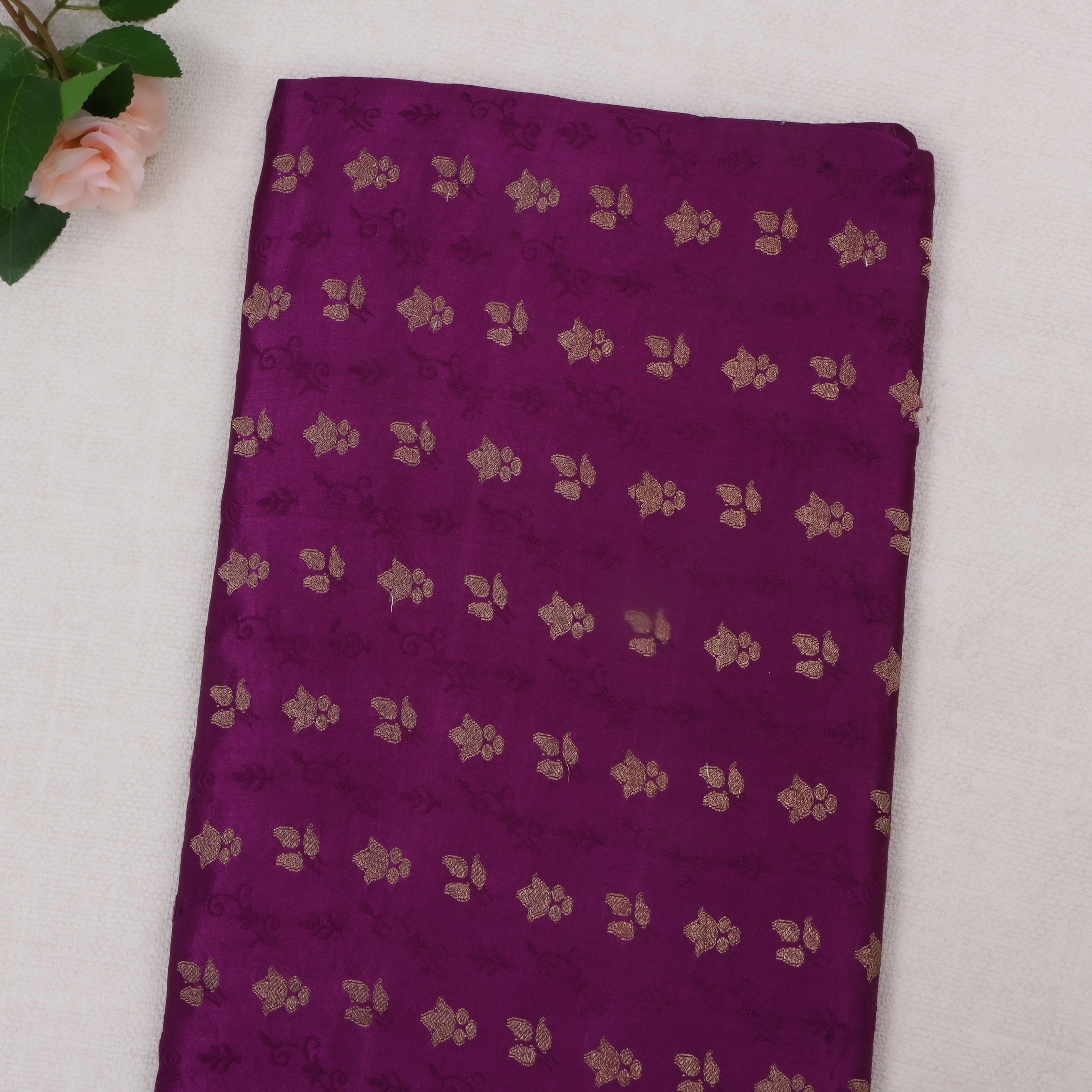 Purple Jamawar Silk Fabric With Buttis
