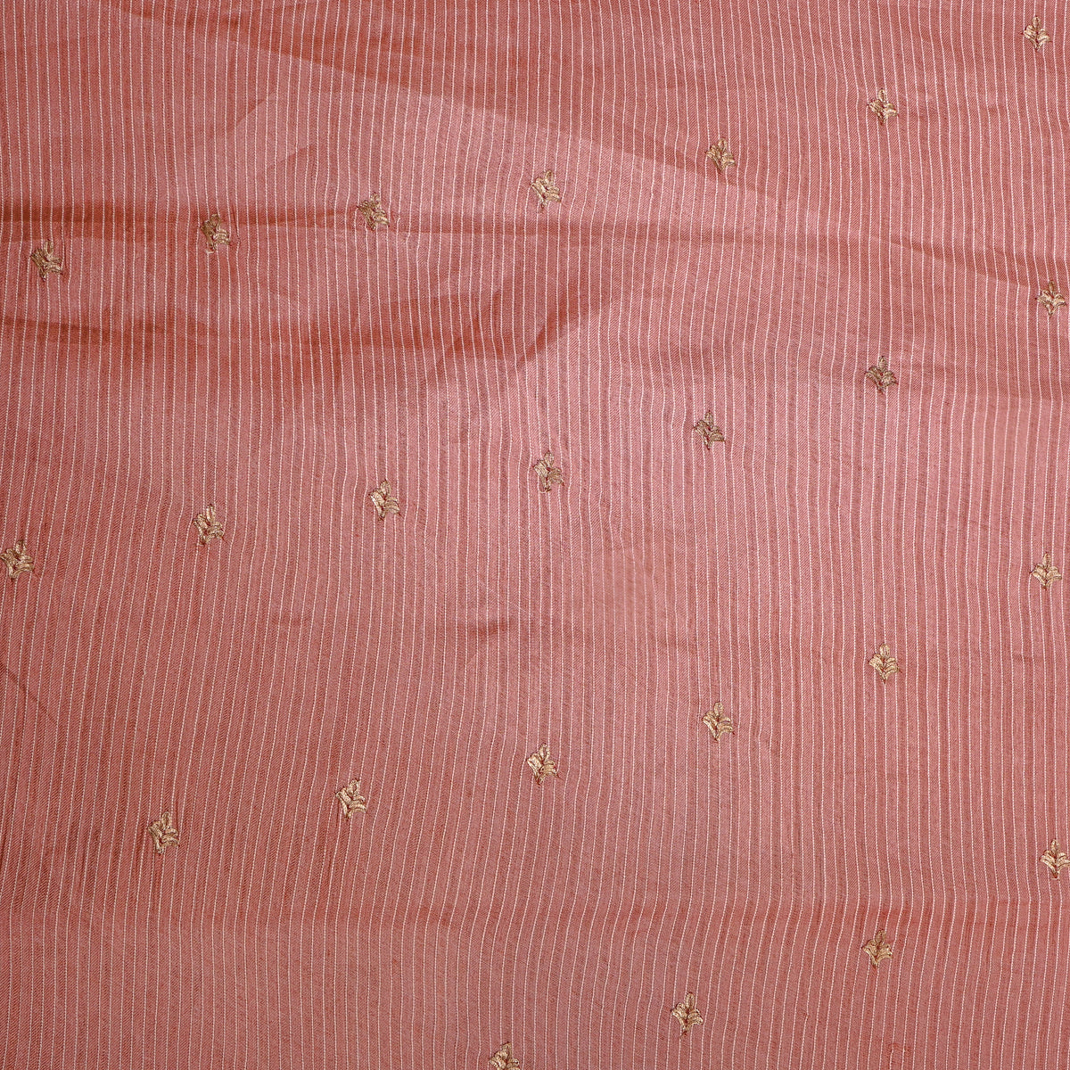 Dull Orange Zari Butti Tussar Fabric