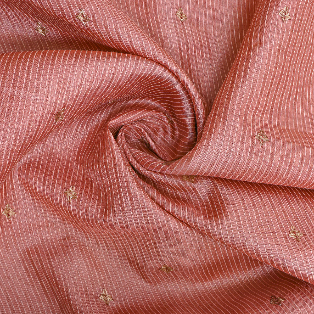 Dull Orange Zari Butti Tussar Fabric