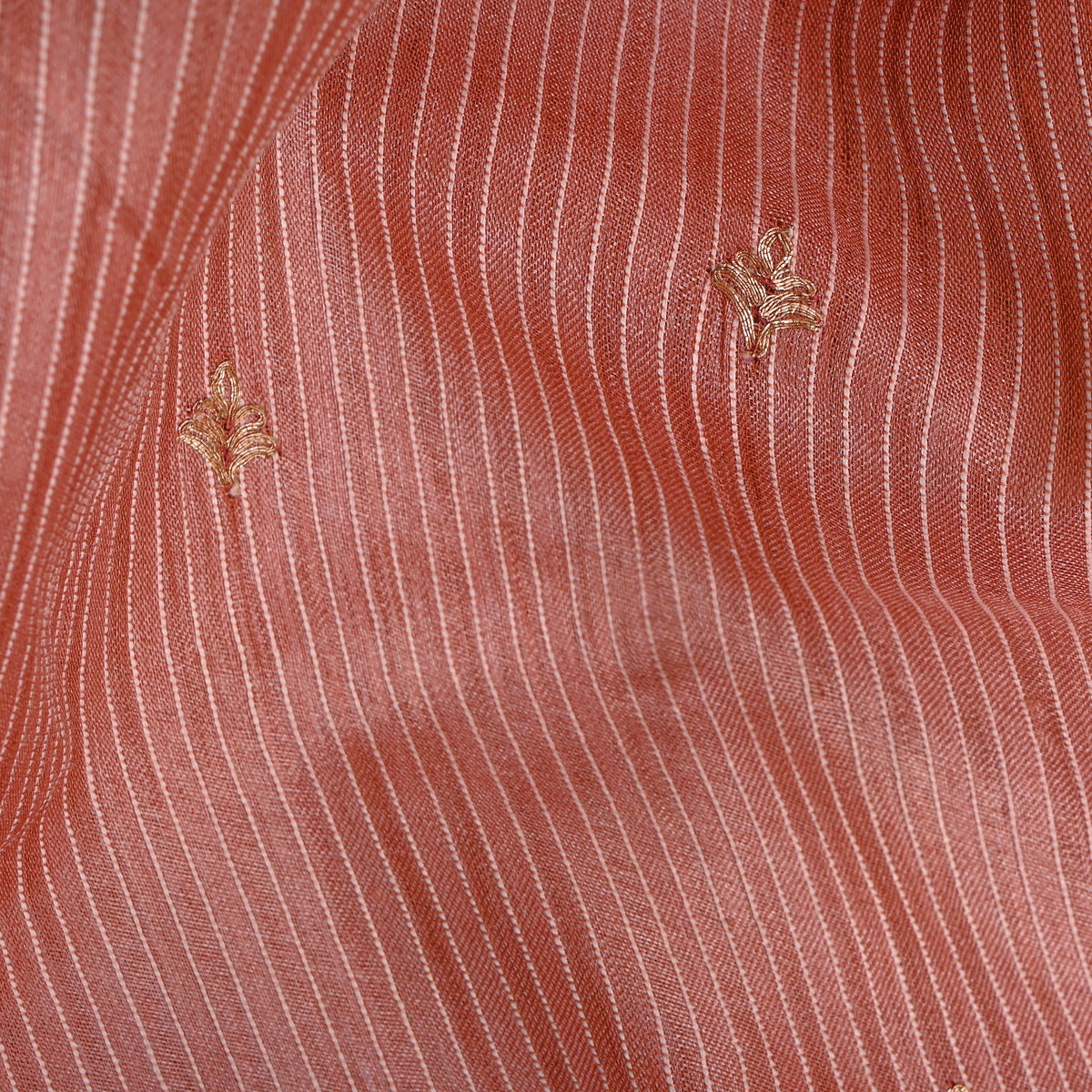 Dull Orange Zari Butti Tussar Fabric