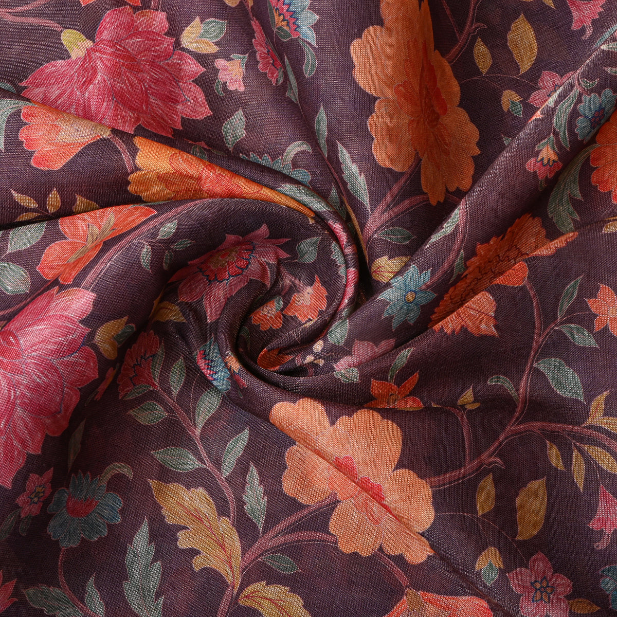 Plum Purple Garden Floral Print Tissue Fabric