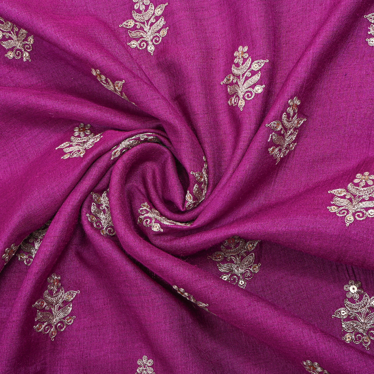 Purple Zari Butti Embroidered Munga Tussar