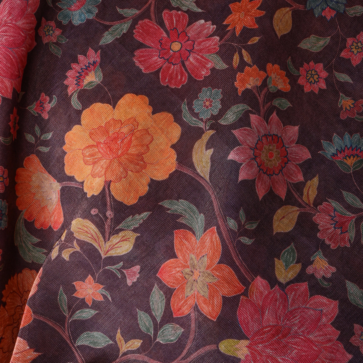 Plum Purple Garden Floral Print Tissue Fabric