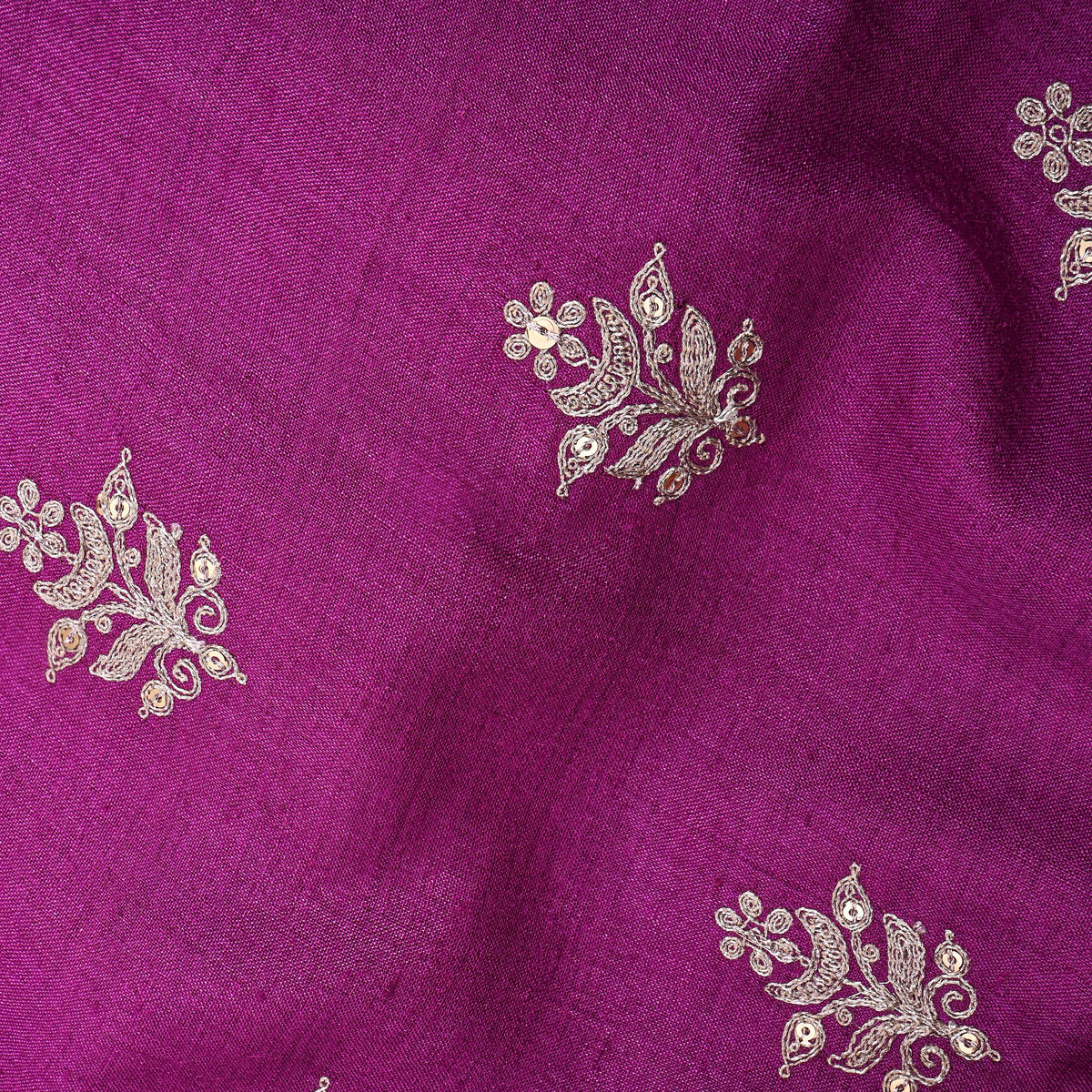 Purple Zari Butti Embroidered Munga Tussar