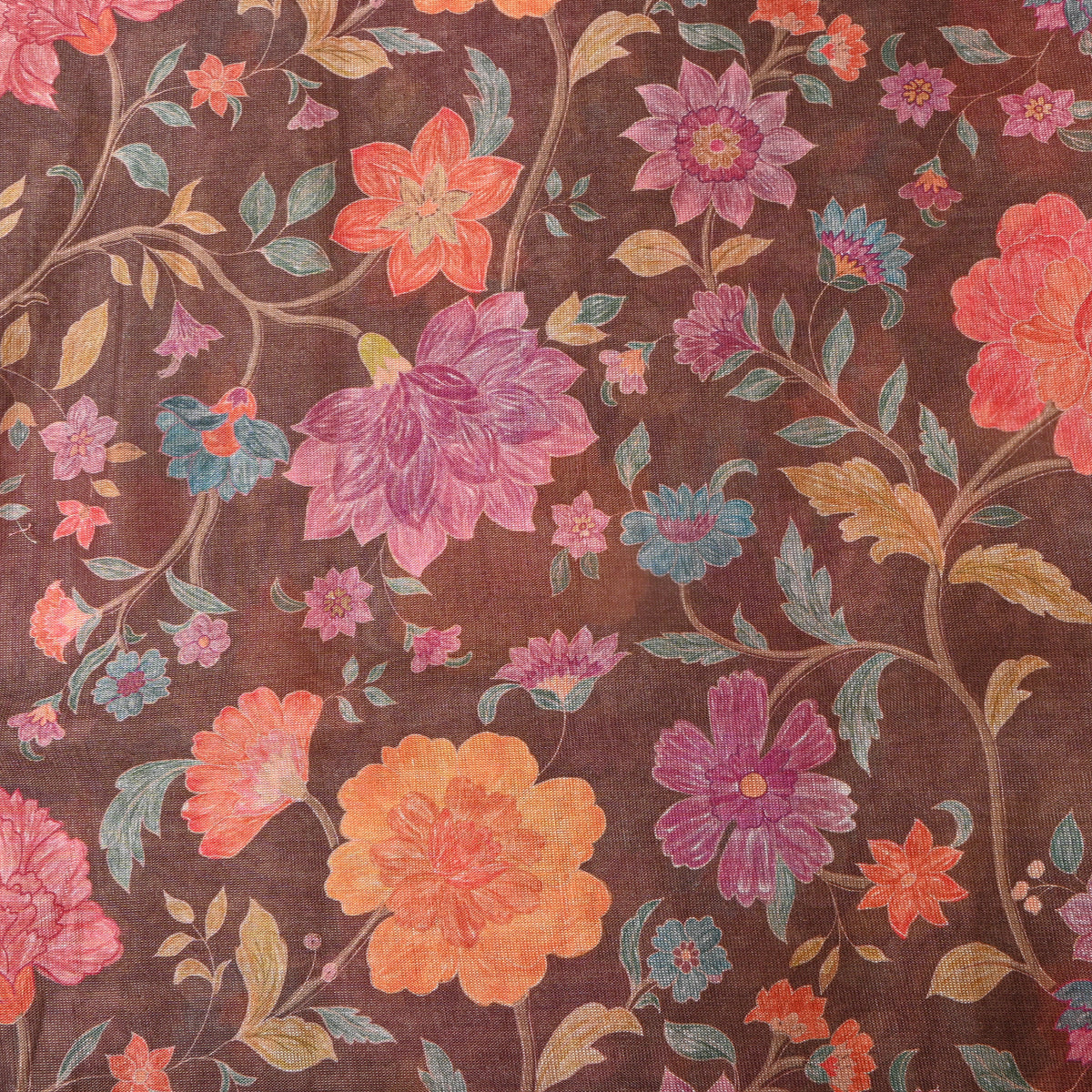 Coffee Brown Floral Vine Print Tissue Fabric