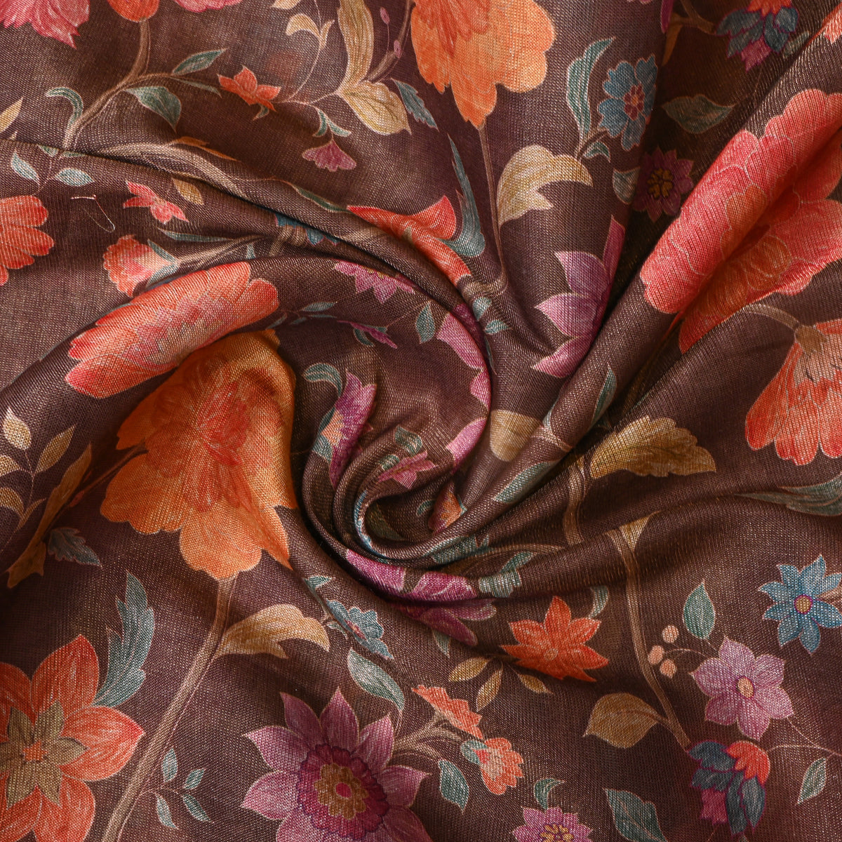 Coffee Brown Floral Vine Print Tissue Fabric