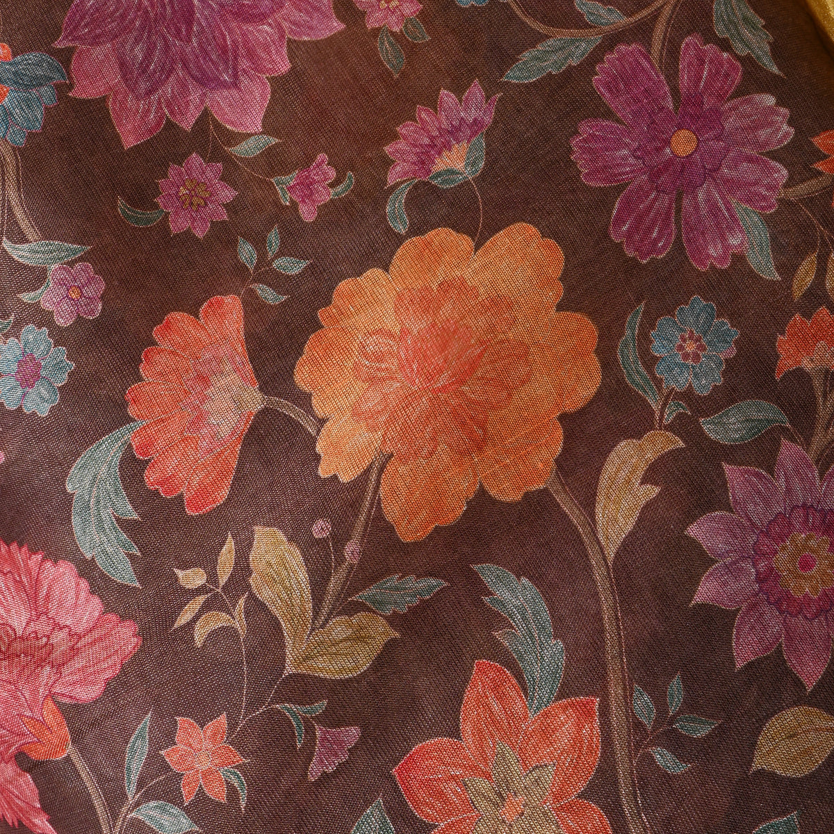 Coffee Brown Floral Vine Print Tissue Fabric