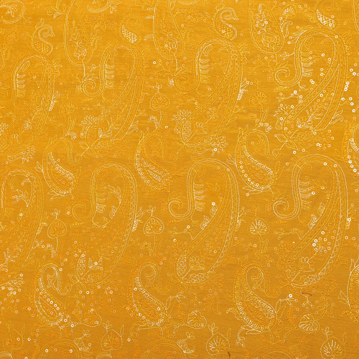 Yellow Tussar With Paisley Thread Work