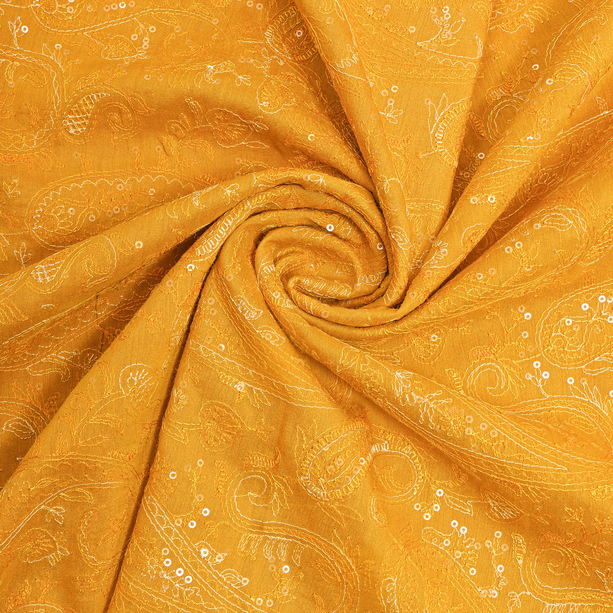 Yellow Tussar With Paisley Thread Work
