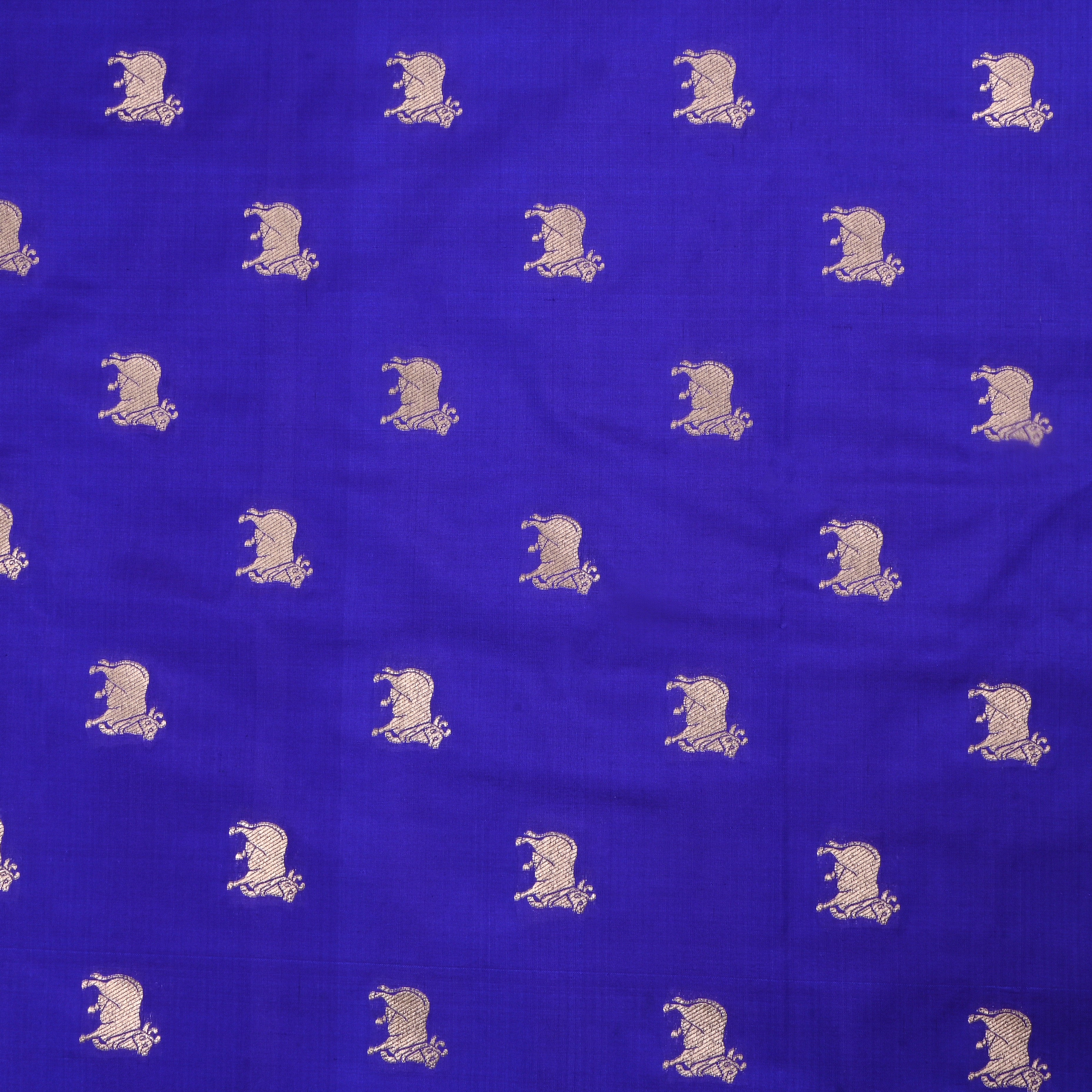 Azure Blue Jamawar Silk Fabric With Pichwai Design