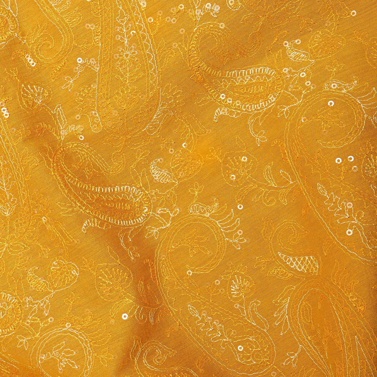 Yellow Tussar With Paisley Thread Work