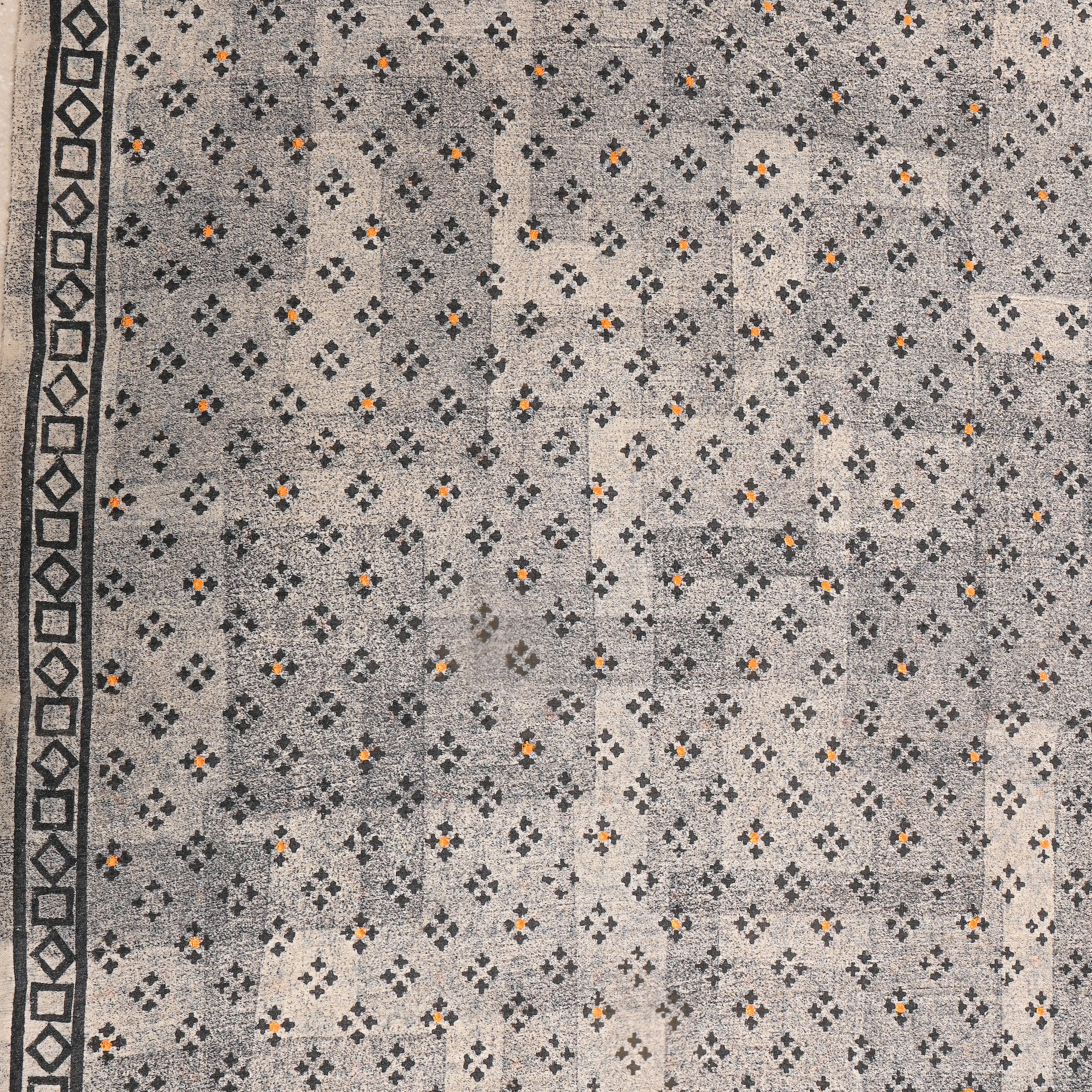 Rock Gray Printed Tussar Silk Fabric