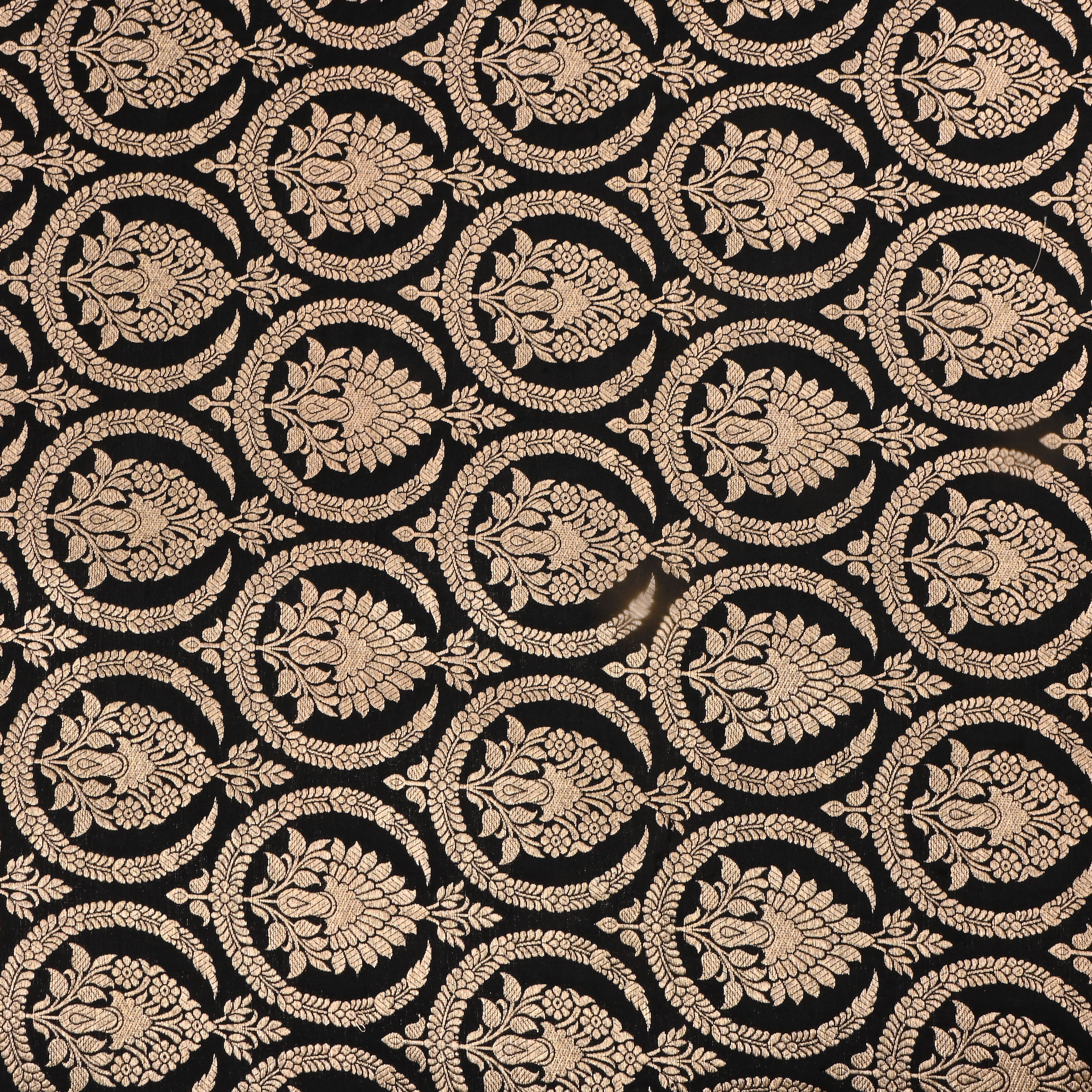 Jute Black Jamawar Silk Fabric With Geometrical Figures