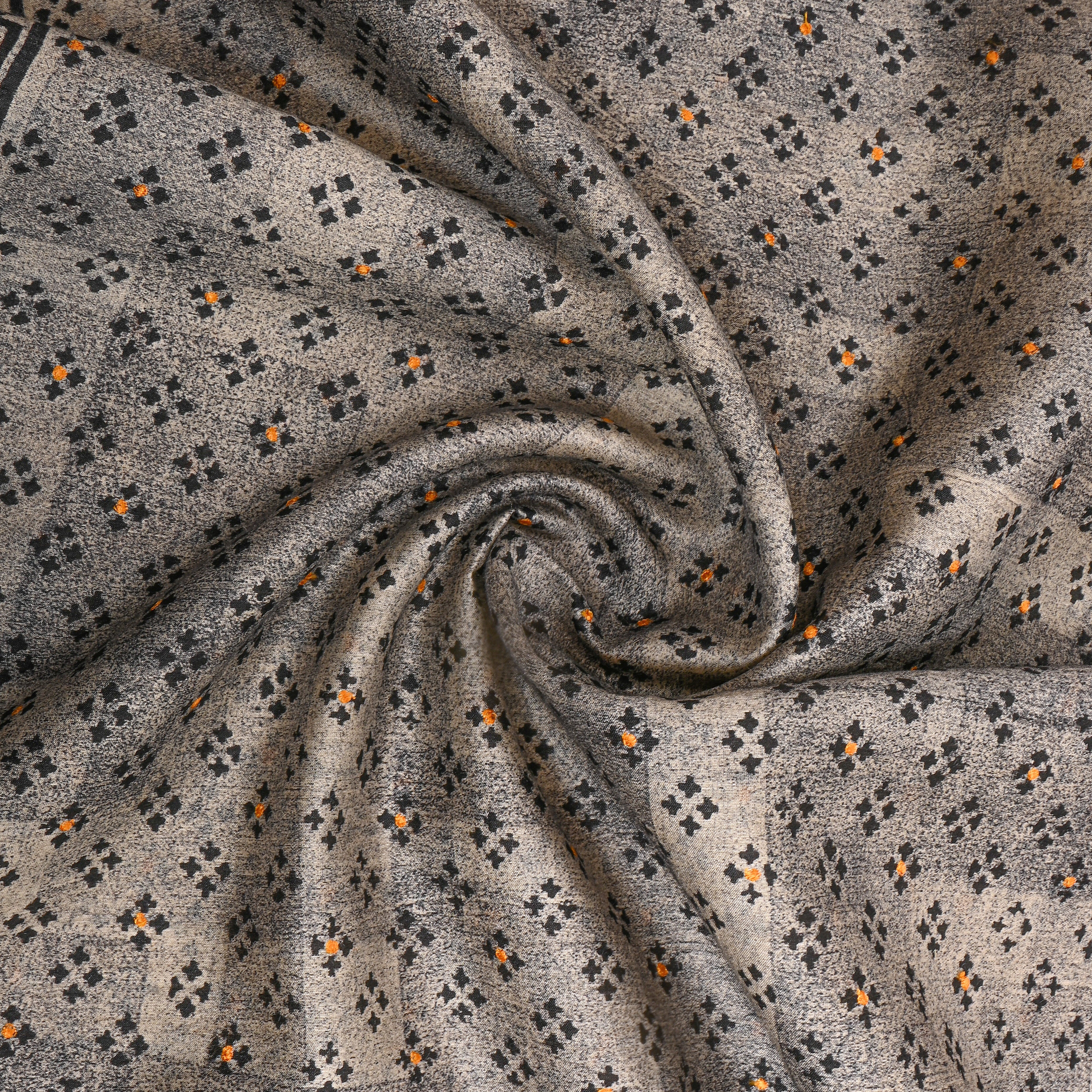Rock Gray Printed Tussar Silk Fabric