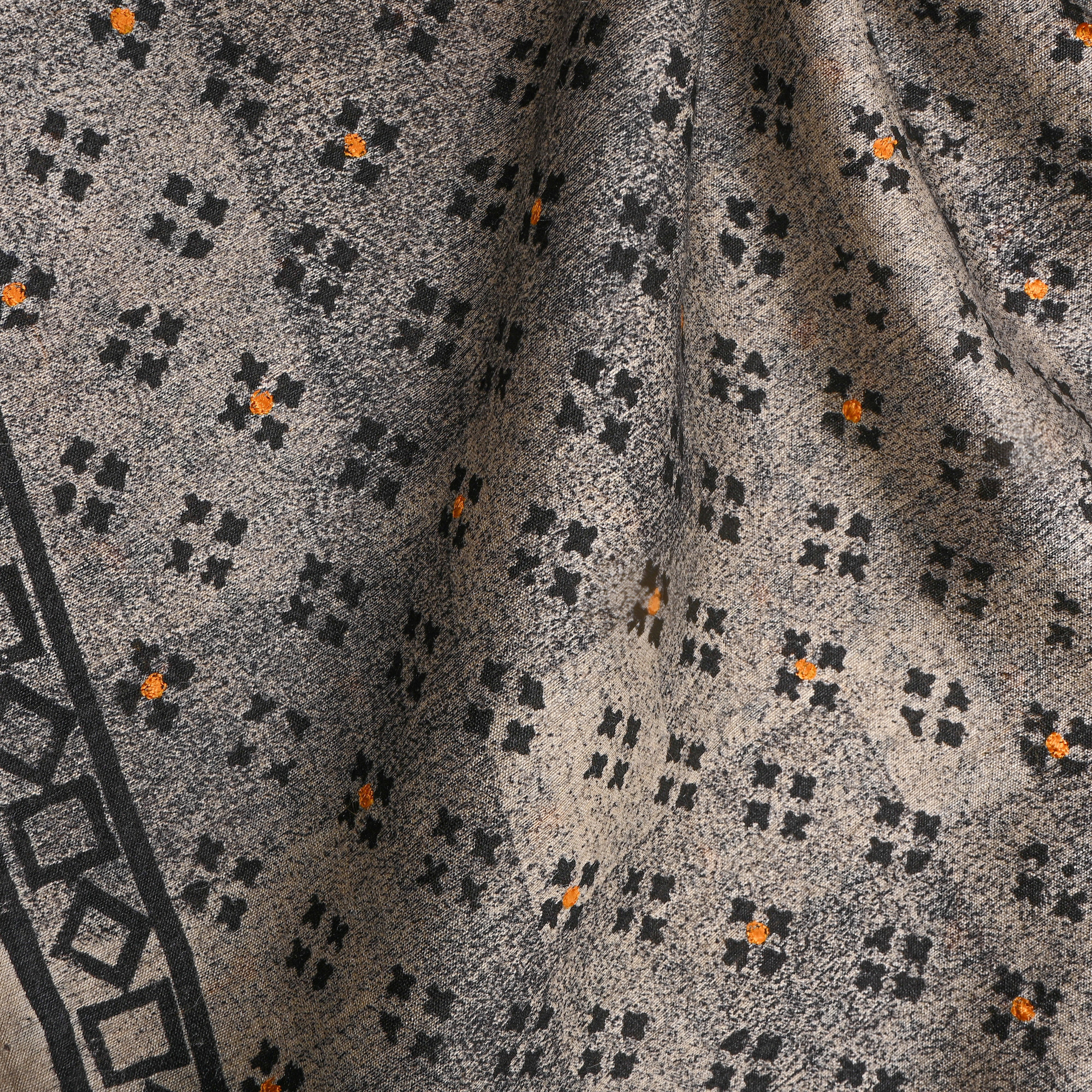 Rock Gray Printed Tussar Silk Fabric