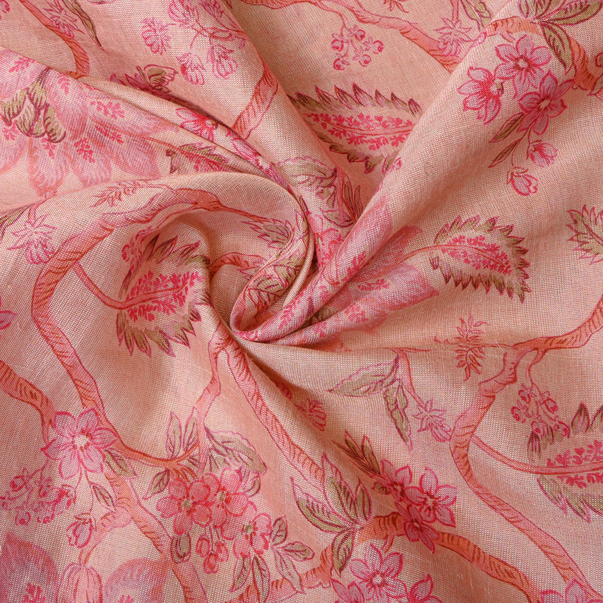 Apricot Peach Floral Vine Print Tissue Fabric