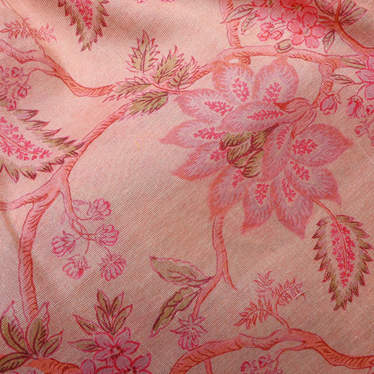 Apricot Peach Floral Vine Print Tissue Fabric
