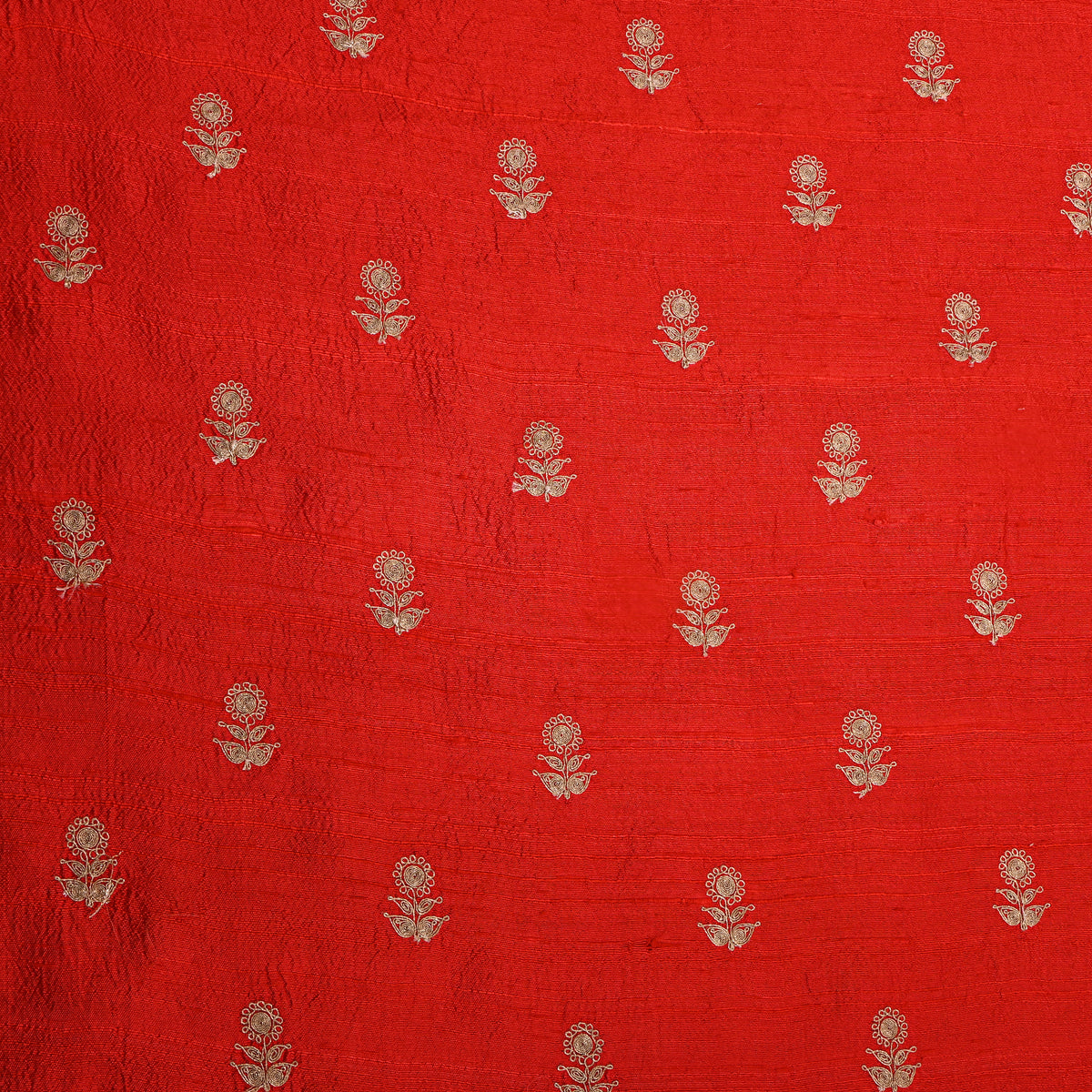 Red Zari Butti Embroidered Raw Silk