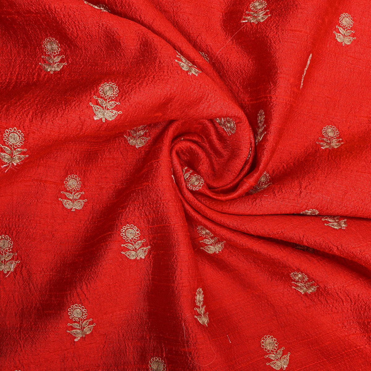 Red Zari Butti Embroidered Raw Silk