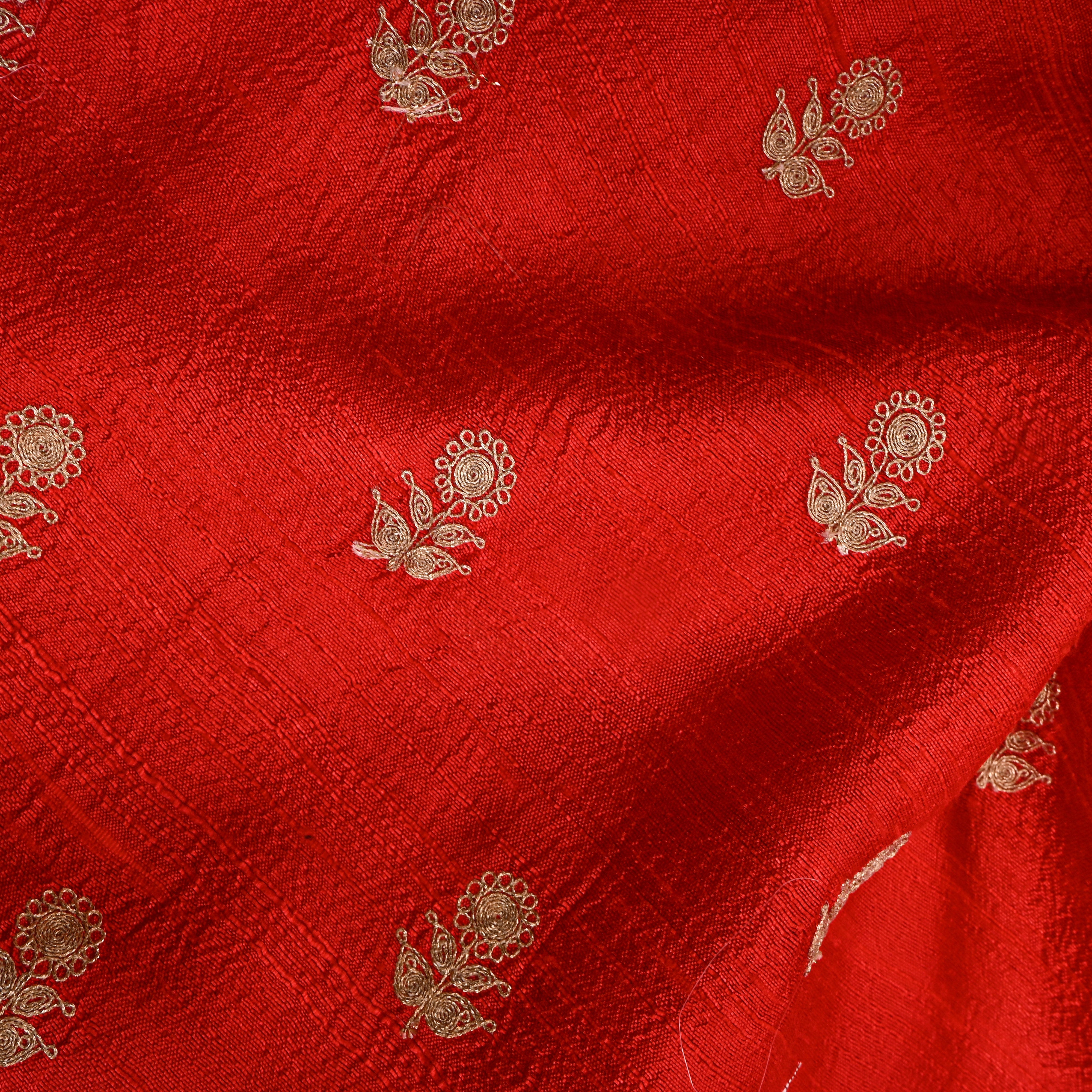 Red Zari Butti Embroidered Raw Silk