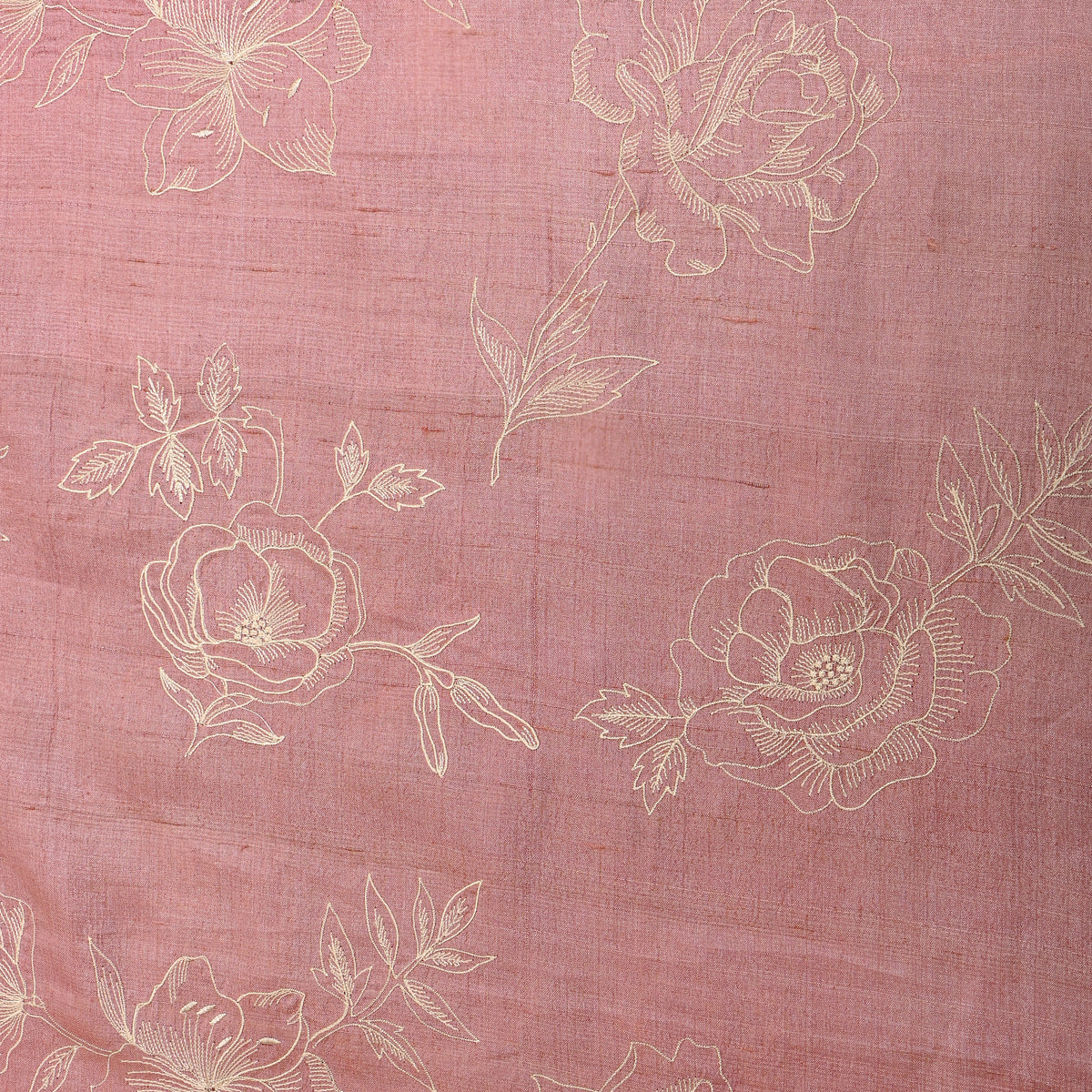 Light Pink Floral Embroidery Tussar Fabric