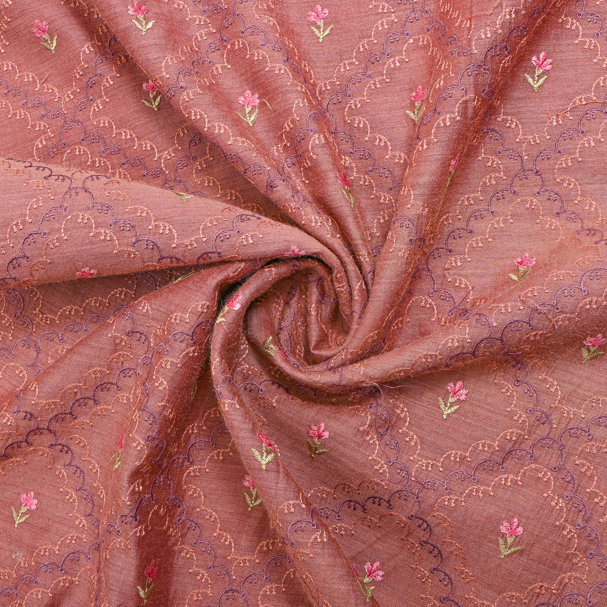 Dusty Pink Floral Embroidery Tussar Fabric