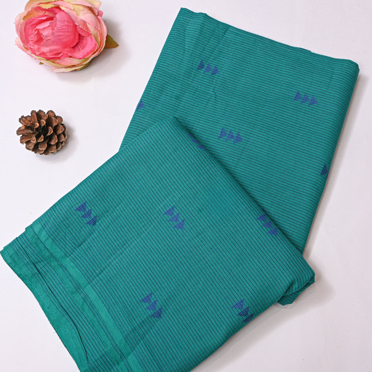 Teal Triangle Butti Fabric