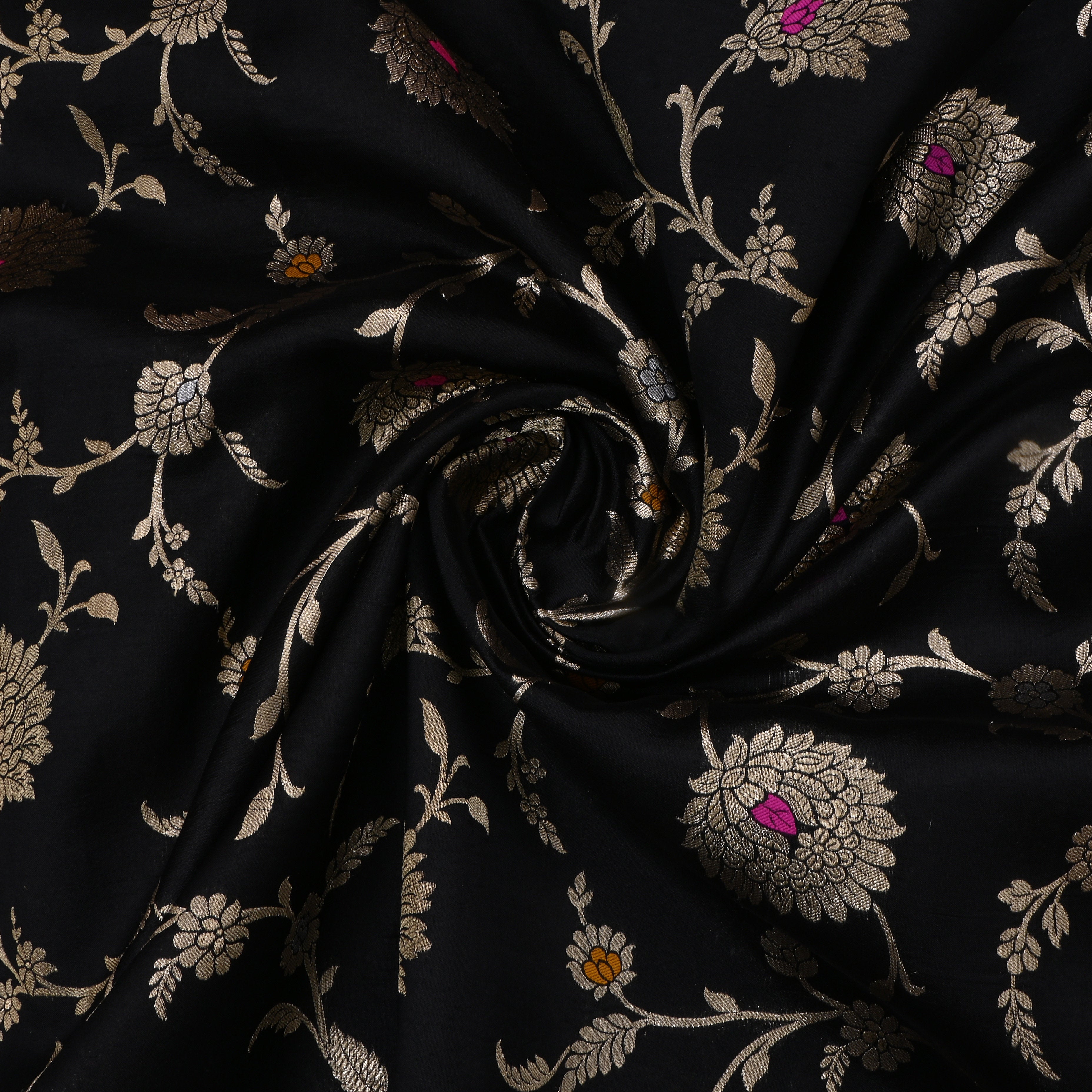 Black Jamawar Silk Fabric With Meenakari Design