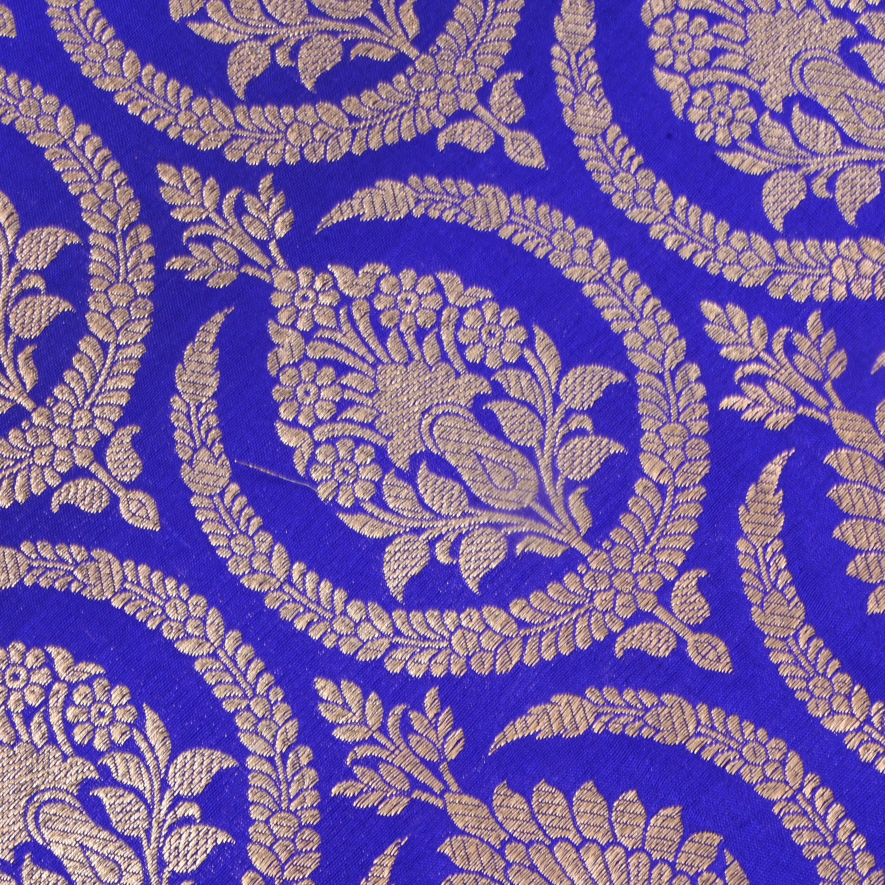 Denim Dark Blue Jamawar Silk Fabric With Geometrical Figures