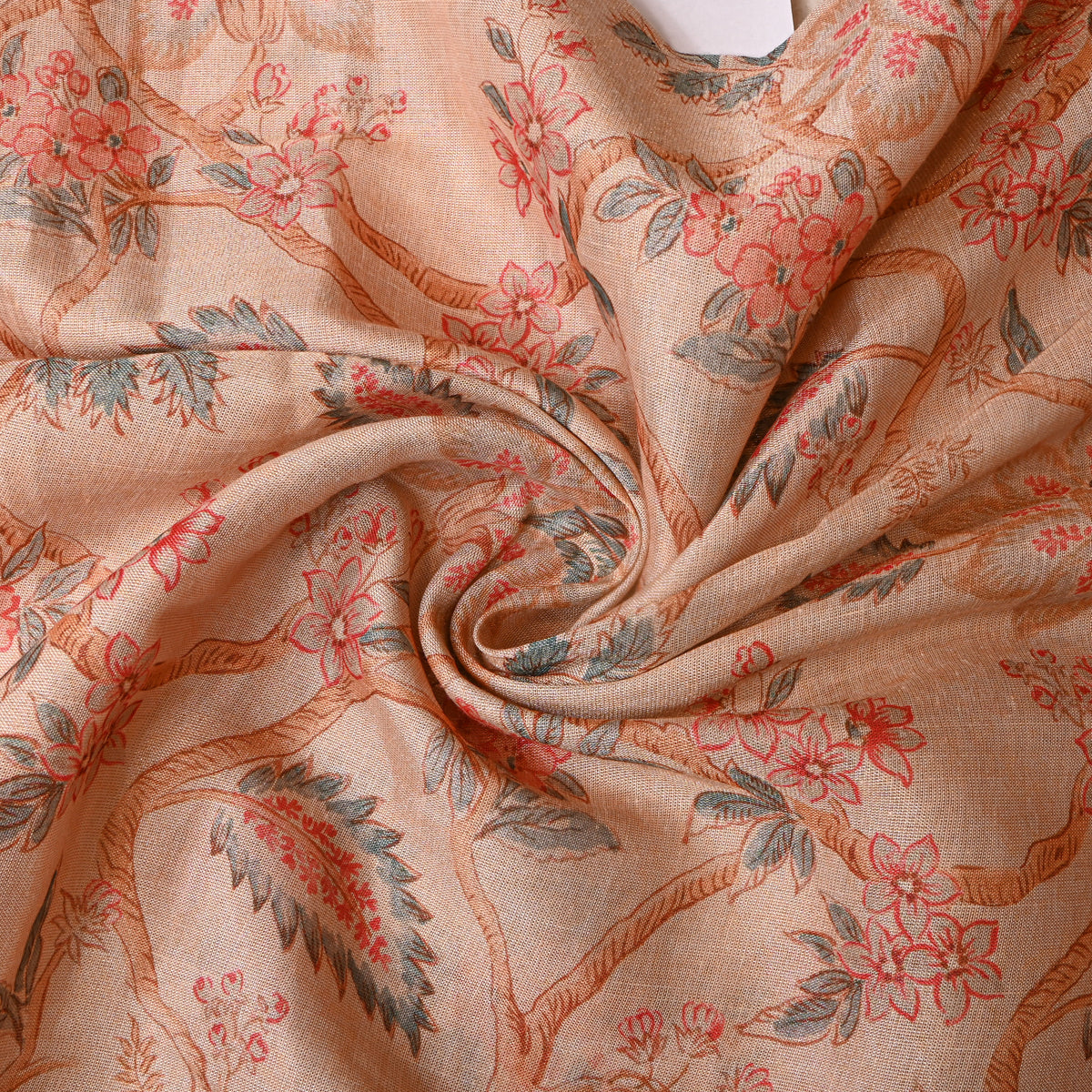 Sand Beige Floral Vine Print Tissue Fabric
