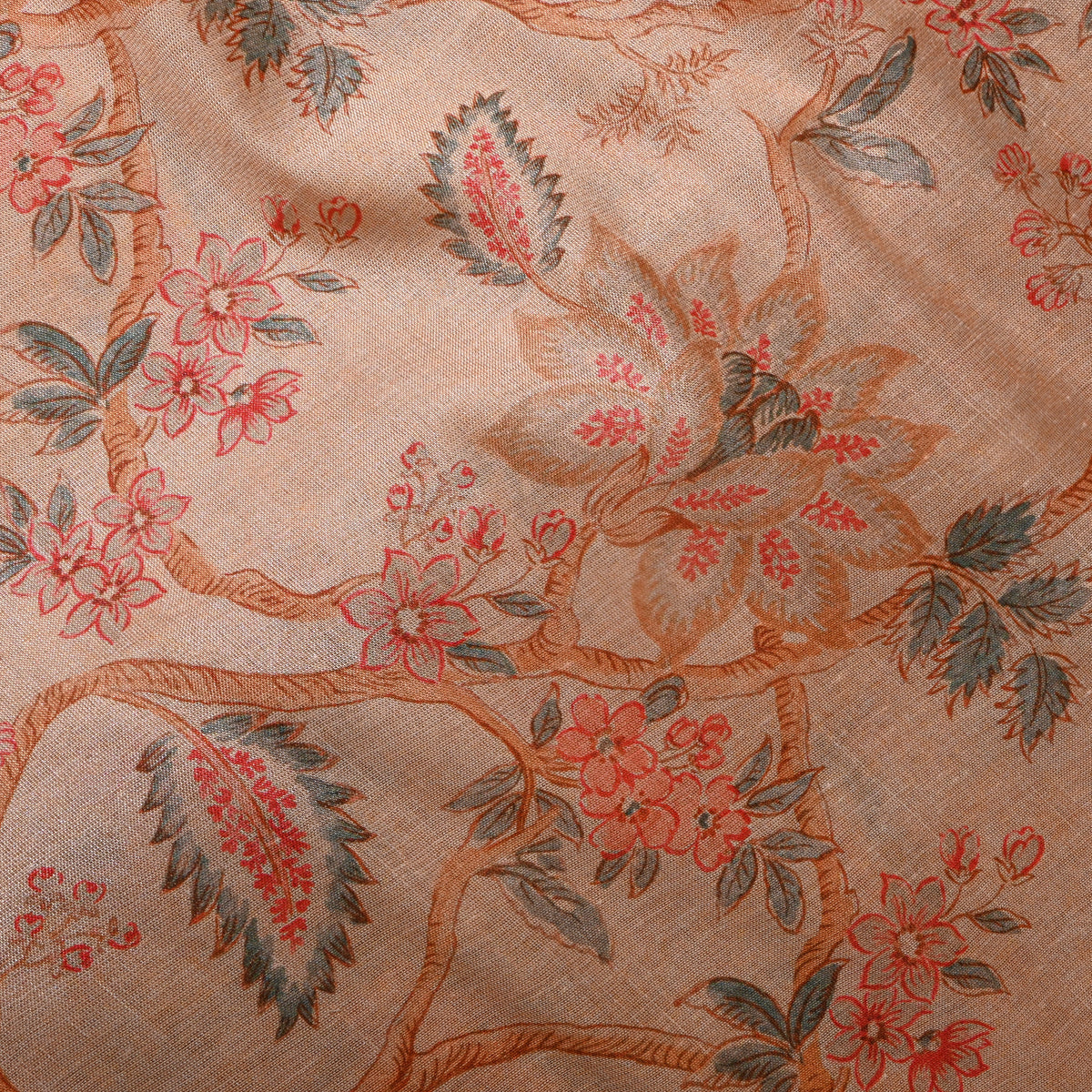 Sand Beige Floral Vine Print Tissue Fabric