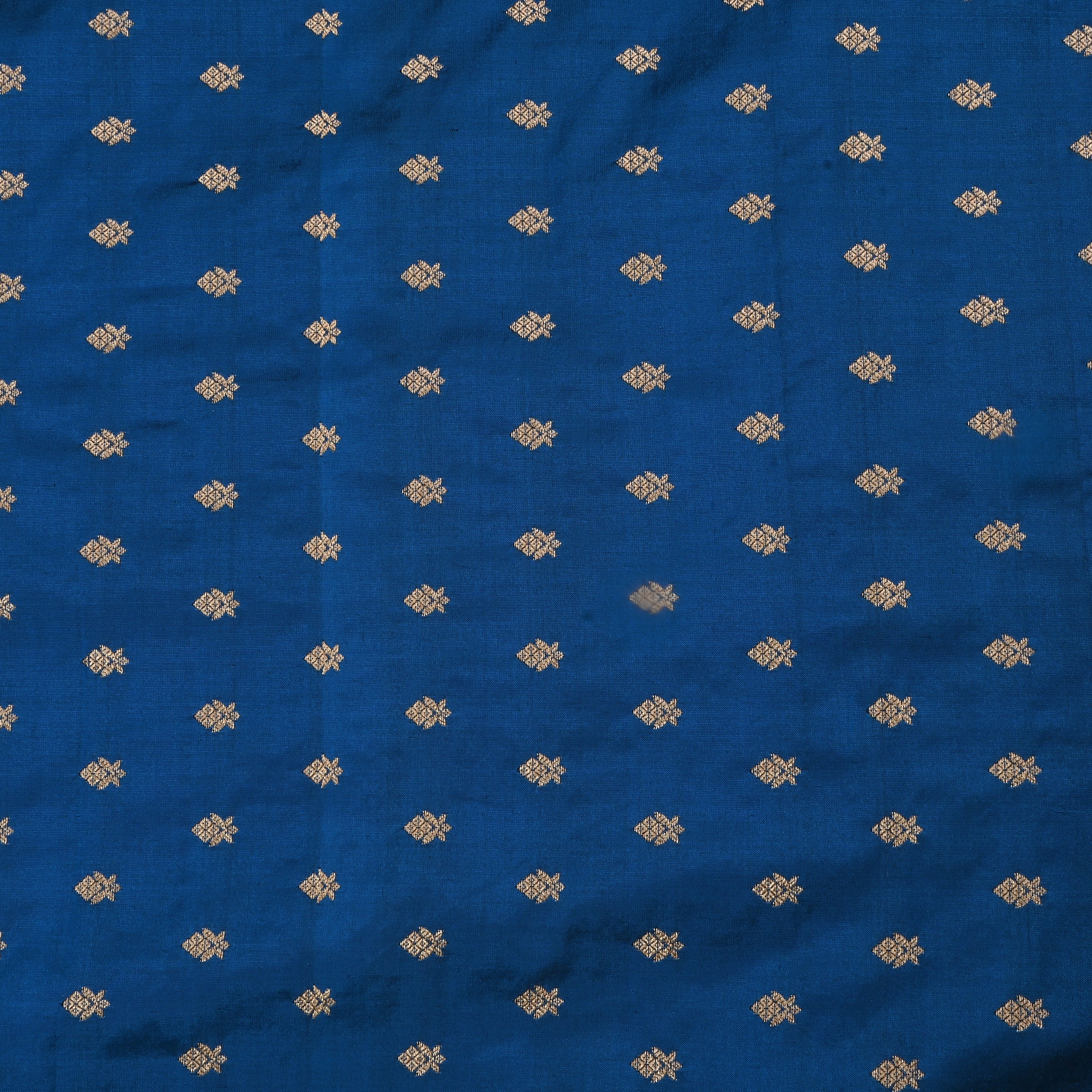 Bahama Blue Jamawar Silk Fabric With Buttis'S