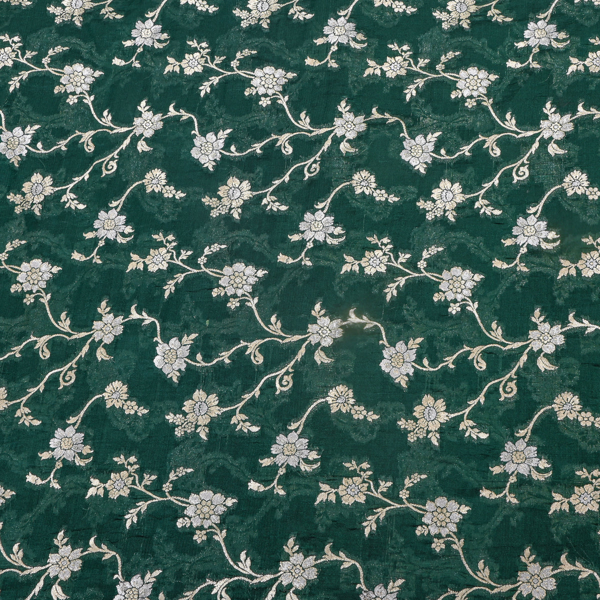 Bottle Green Gold Zari Floral Jaal Jamawar Organza Fabric