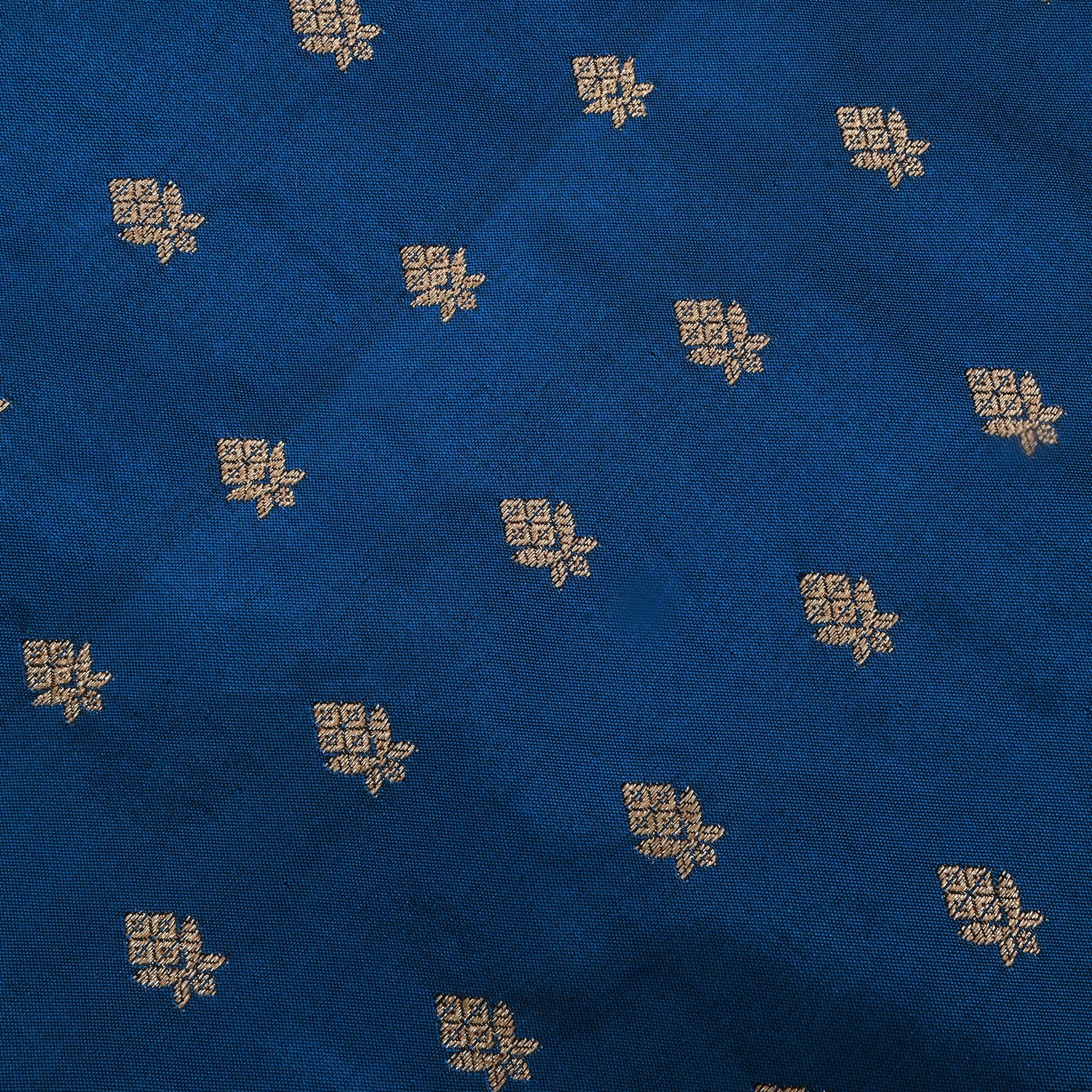 Bahama Blue Jamawar Silk Fabric With Buttis'S